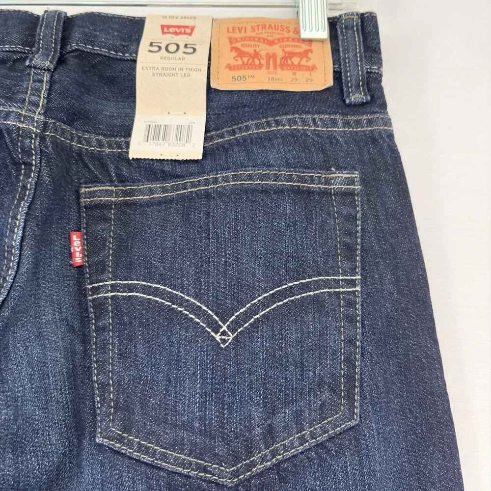 Levi's 505 Jeans Mens  Blue Dark Wash Regular Fit Straight Leg 29x29  NwT‎